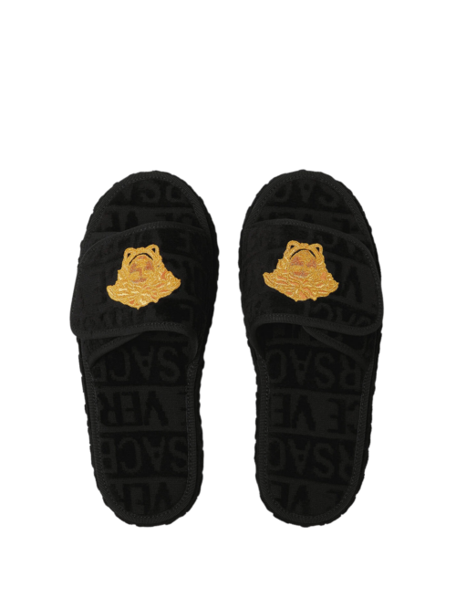 Chaussons Versace Brodés d'une Medusa Noir+Or
