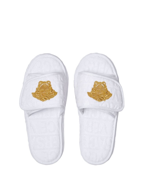 Chaussons Versace Brodés d'une Medusa Blanc