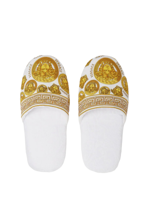 Chaussons Versace Medusa Amplified Blanc+Or