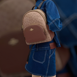 Sac À Dos Coach en Toile Marron Clair