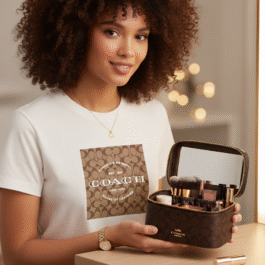 Trousse à maquillage en toile Coach Marron