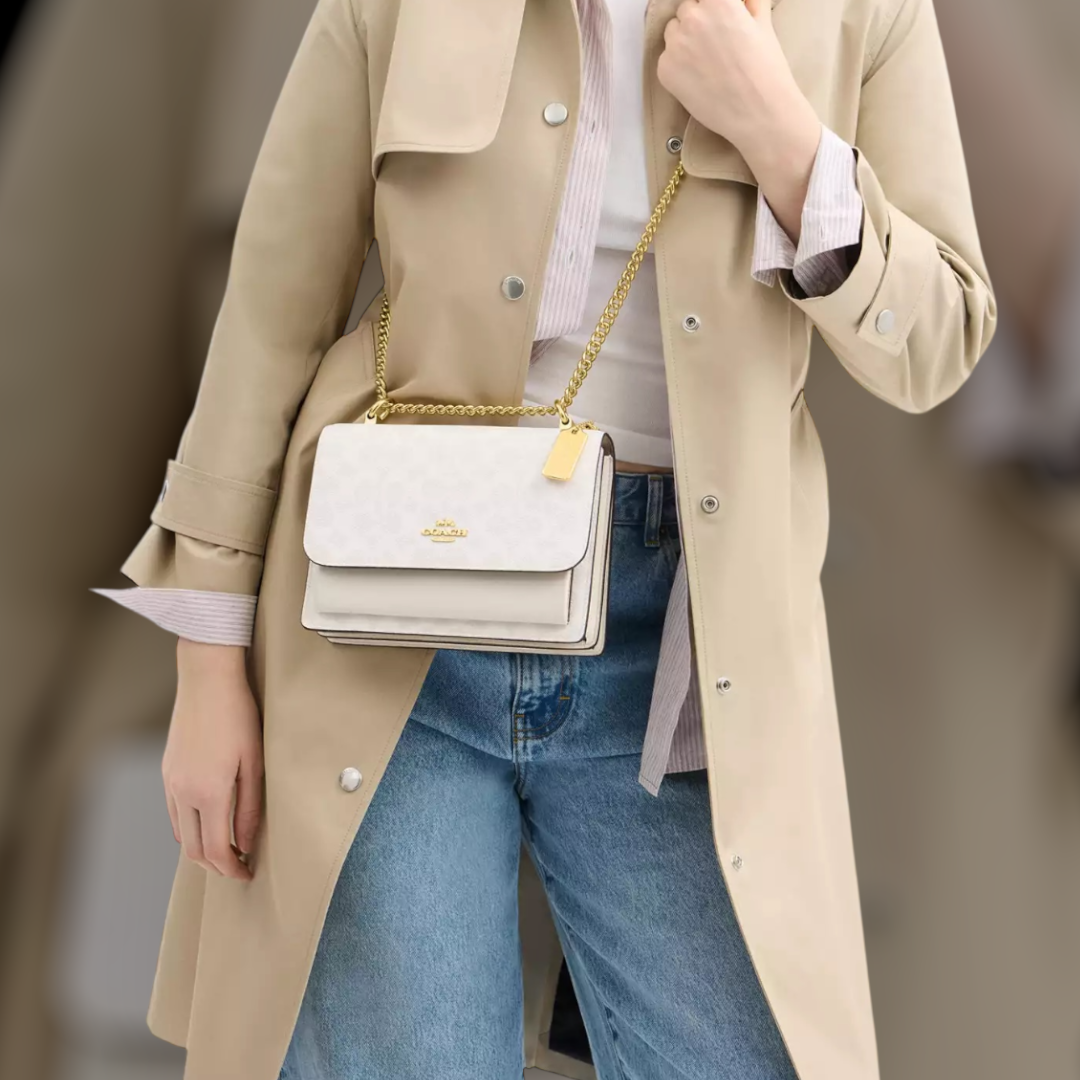 Sac À Bandoulière Coach Klare en Toile Beige Blanc M – Image 2