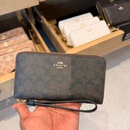 Portefeuille à zip-contour en toile Coach