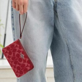 Mini Pochette Coach de Téléphone En Denim Rouge