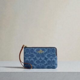Mini Pochette Coach de Téléphone En Denim Bleu