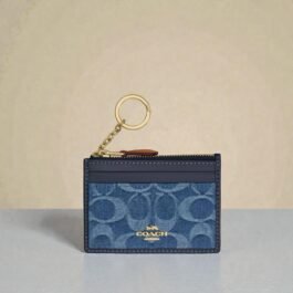 Mini Porte Carte Coach En Denim Bleu