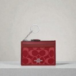 Mini Porte Carte Coach En Denim Rouge