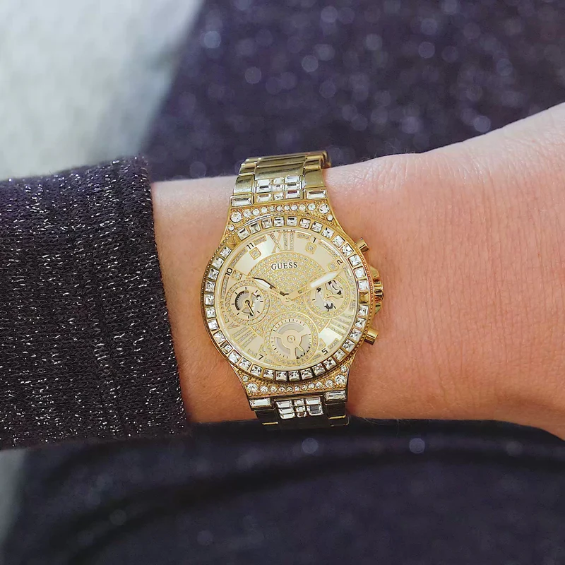 Montre Guess Moonlight pour Femme Or en acier boitier orné de cristaux – Image 3