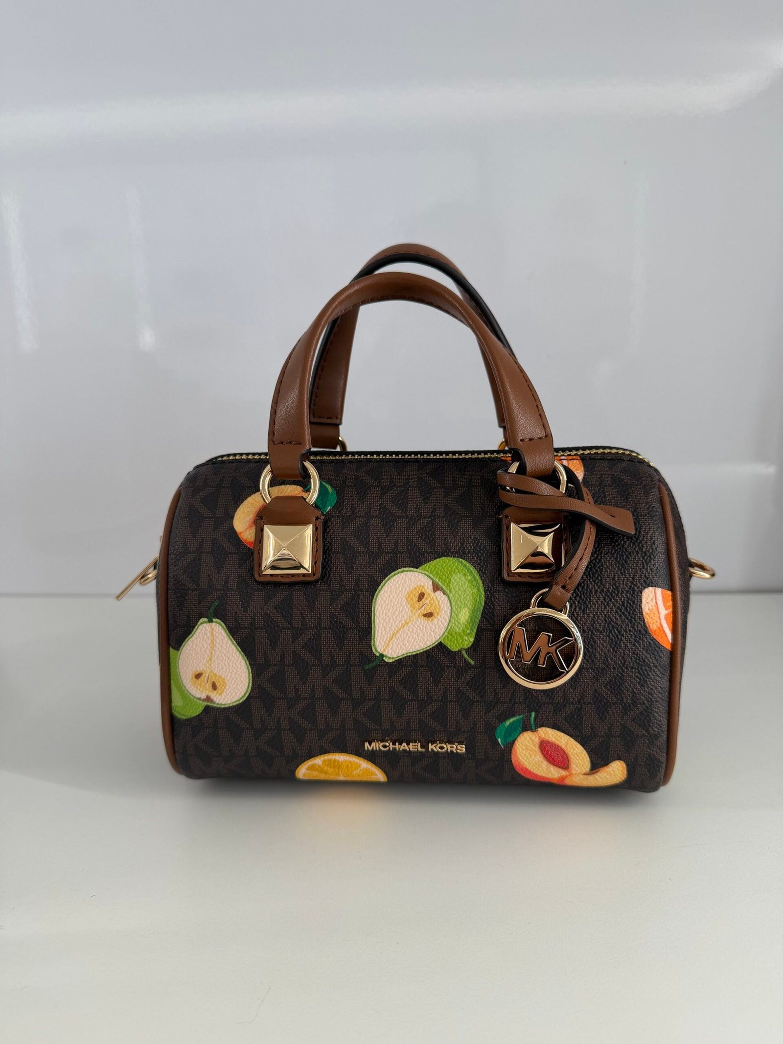 Mini Sac à Bandoulière Michael Kors Grayson Logo Brown XS