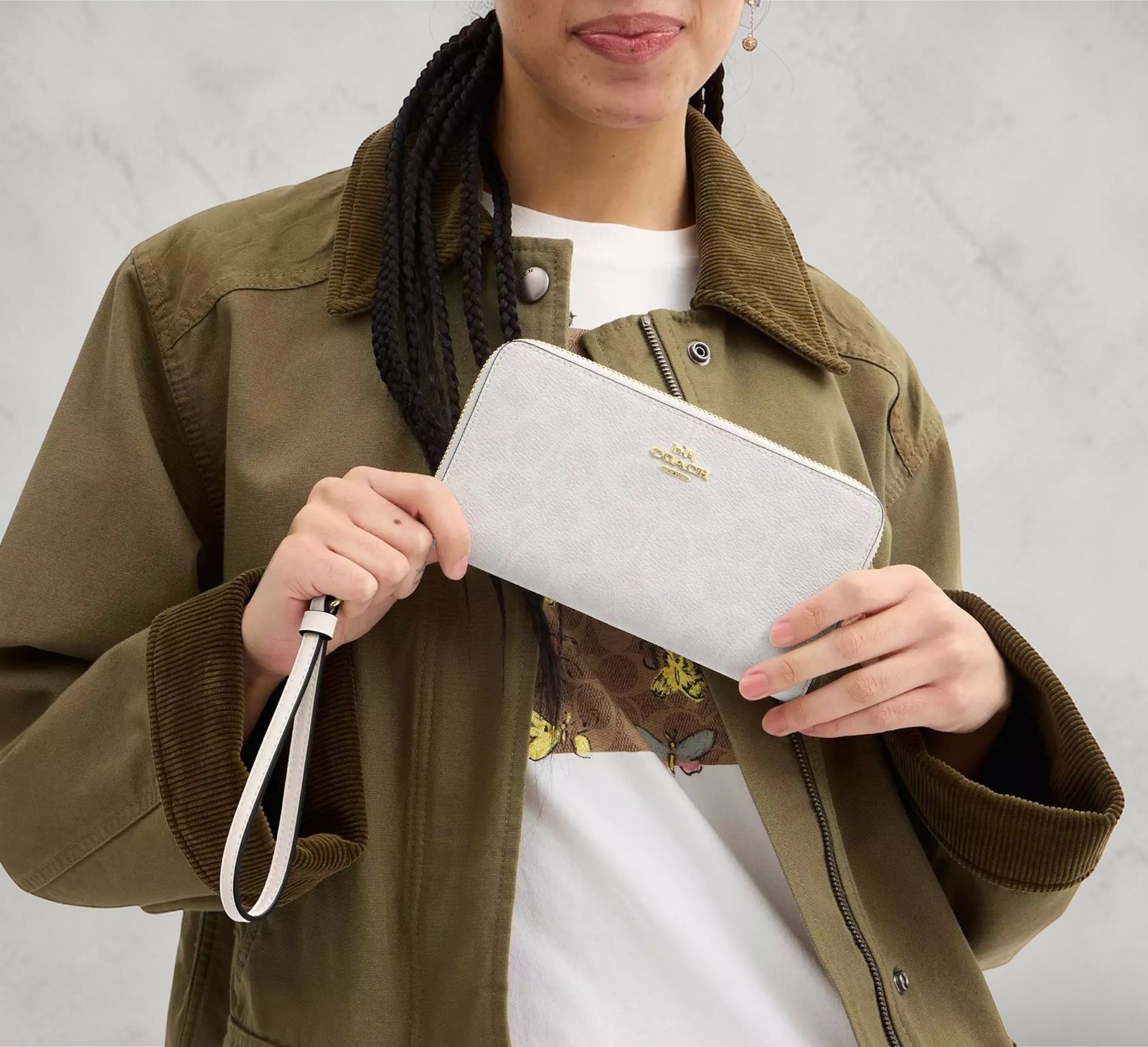 Portefeuille à zip-contour en toile Coach White – Image 4