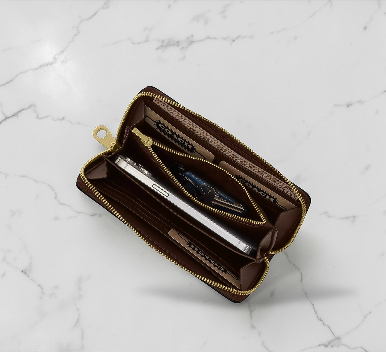 Portefeuille à zip-contour en toile Coach White – Image 3