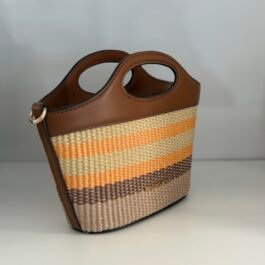 Mini Sac à Bandoulière Michael Kors Tatum Brown à Rayure XS