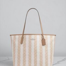 Sac À Cabas Coach City Avec Rayures Beige XL