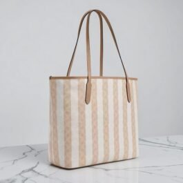Sac À Cabas Coach City Avec Rayures Beige XL