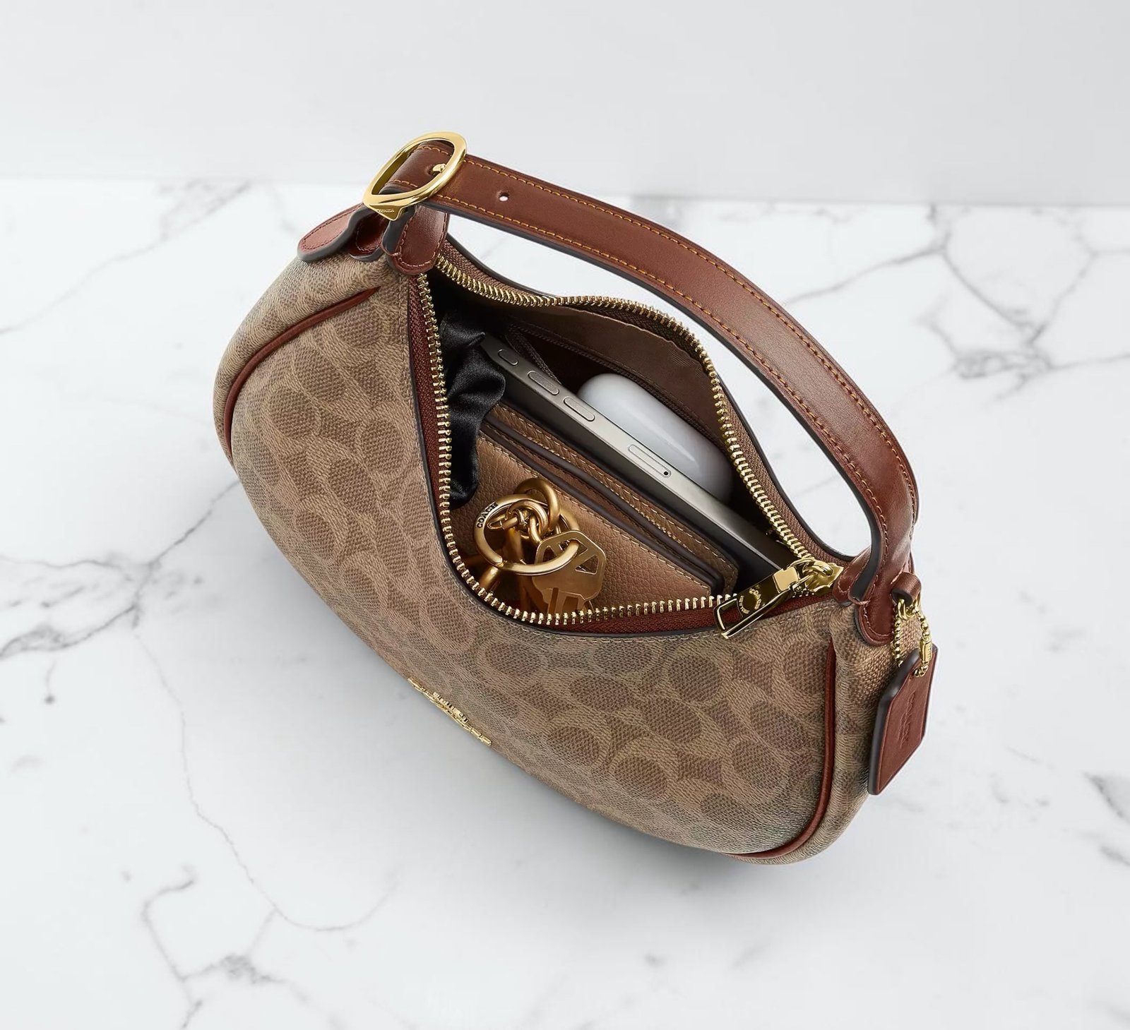 Sac À Bandoulière Coach Emily En Toile Marron clair – Image 5